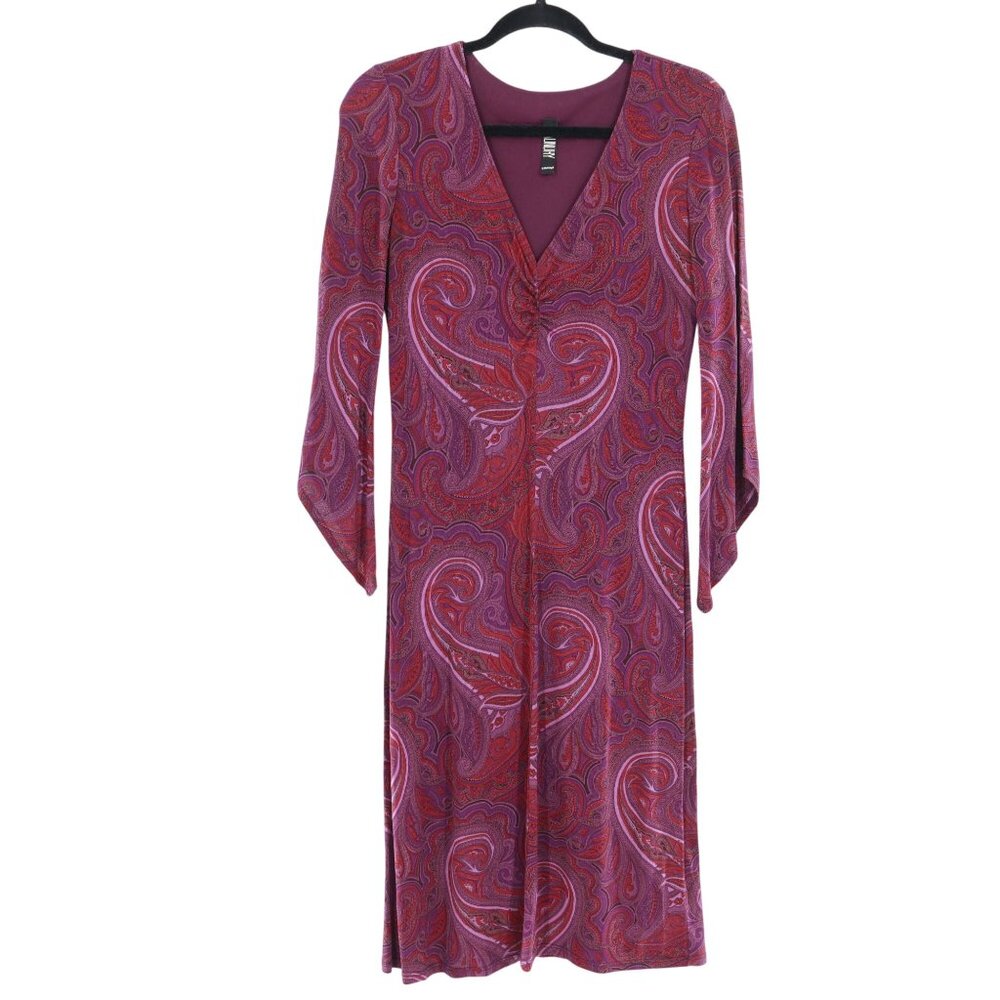 Laundry Paisley Dress Womens 8 Purple Red Officecore Whimsigoth 70s Witchy Gypsy